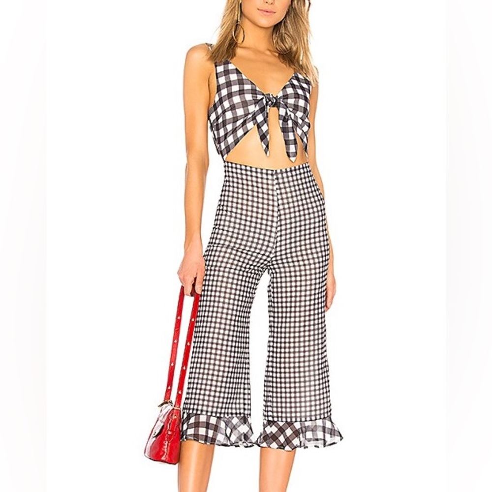Revolve - LPA Tie Front Jumpsuit in Mixed Gingham - Women’s Small